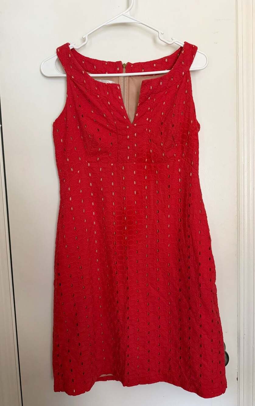 Donna Ricco New York Red Cotton Eyelet V-Neck Lined Sleeveless Dress Size 6